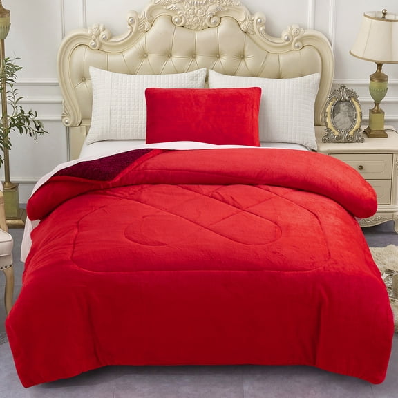 NC Red Polyester Reversible Bed Blankets, Twin, (2 Pieces)