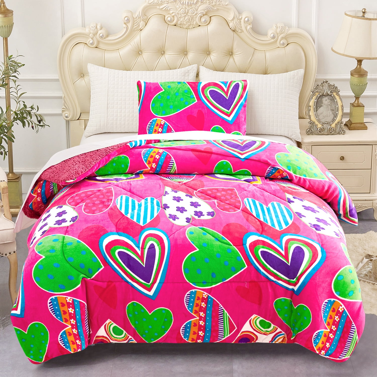 NC Sherpa Blanket Multi-color Polyester Reversible Bed Blankets Twin (Count 2)