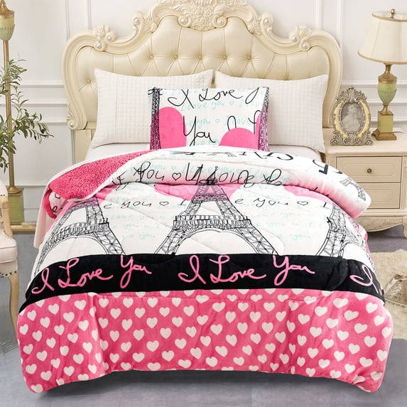 NC Sherpa Blanket White, Pink, Polyester Reversible Bed Blankets Twin (Count 2)