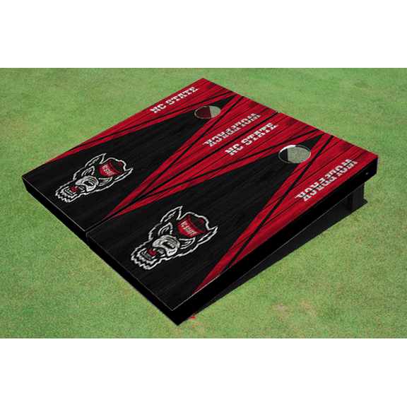 NC State University Black and Red Matching Wood Look Triangle Cornhole Boards