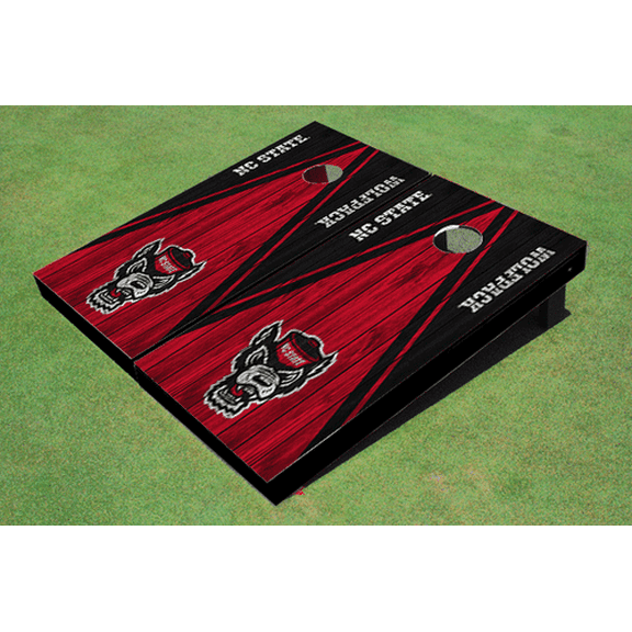 NC State University Red and Black Matching Wood Look Triangle Cornhole Boards