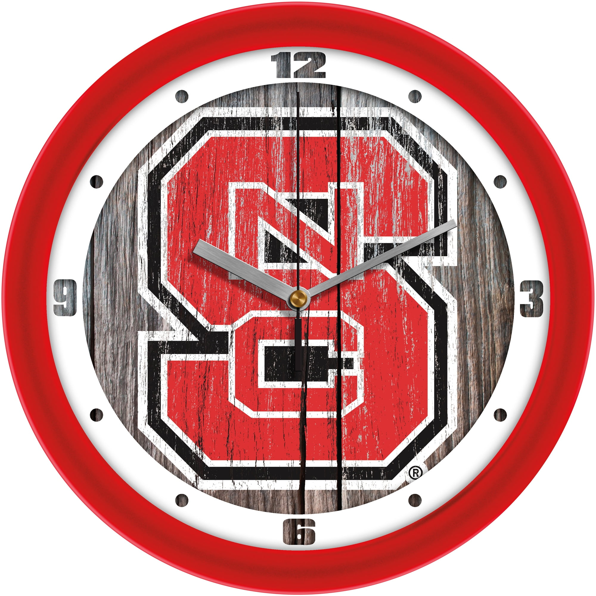 Wolfpack Clock NC State Wolfpack 11.5'' Suntime Premium Glass Face Weathered Wood Wall ...