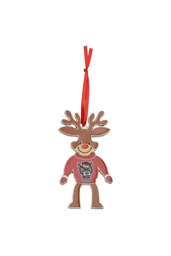 NC State Wolfpack Tuffy Head Reindeer Metal Christmas Ornament