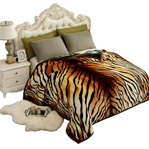 NC Thick Fleece Blanket - 2 Ply Reversible 520GSM Soft Plush Blanket King 83"x93", Tiger