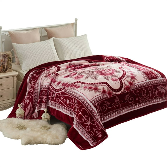 NC Thick Fleece Blanket - 2 Ply Reversible 520GSM Soft Plush Blanket Queen 75"x87",Burgundy