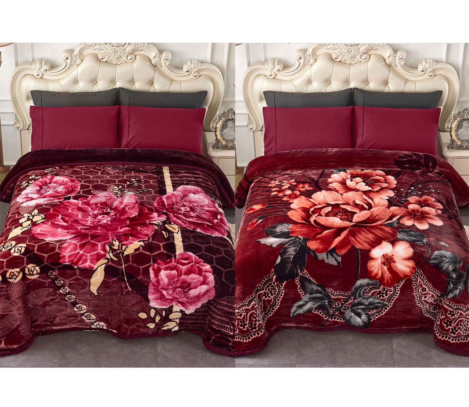 NC Thick Fleece Blanket King Size,10lbs 2 Ply Faux Mink Bed Blanket for Winter, Wine Red, 85"x93"
