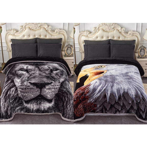 NC Thick Fleece Blanket King Size,10lbs 2 Ply Faux Mink Bed Blanket for Winter, Wolf&Eagle, 85"x93"