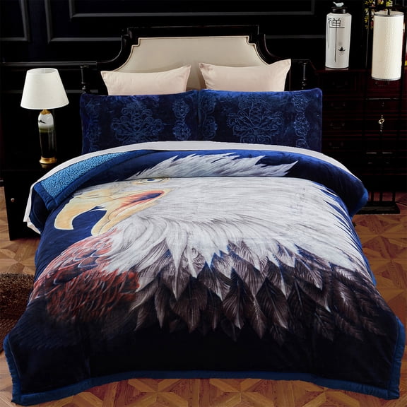 NC Warm Flannel Fleece Sherpa Blanket For King Bed 3 Piece,Printed Borrego Blanket,79"x91"