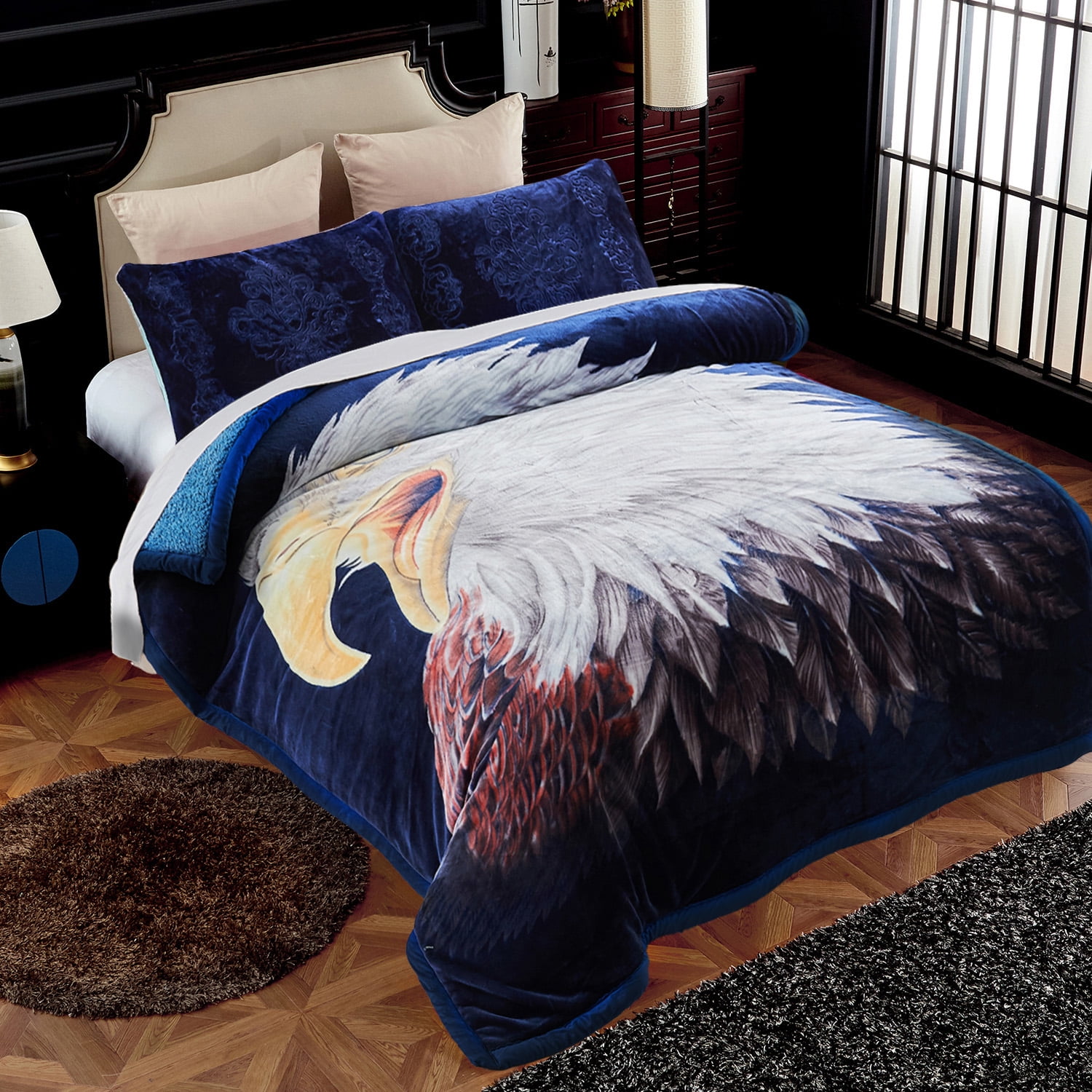 NC Warm King Sherpa Blanket,Thick Printed Flannel Fleece Borrego