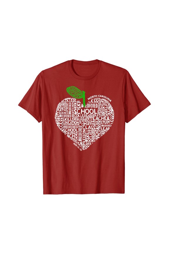 NC red for ed - North Carolina proud teacher apple t-shirt