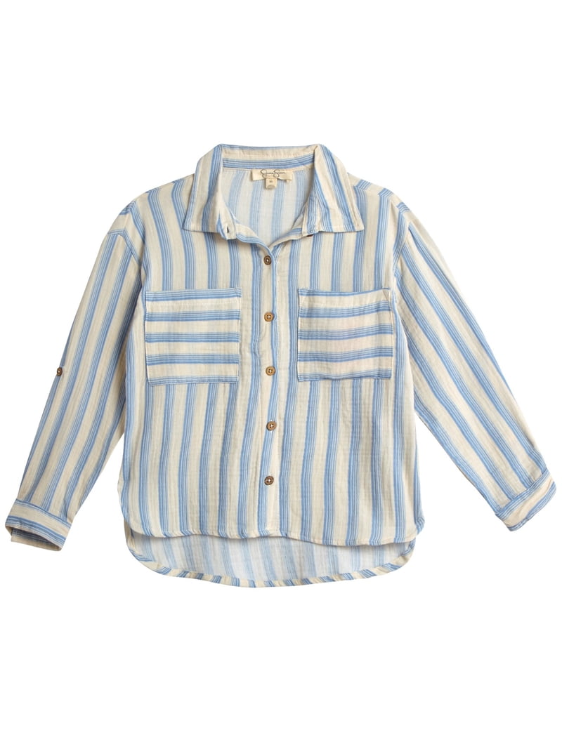 Jessica Simpson Girls' Pucker Button Front Shirt with Long Sleeves