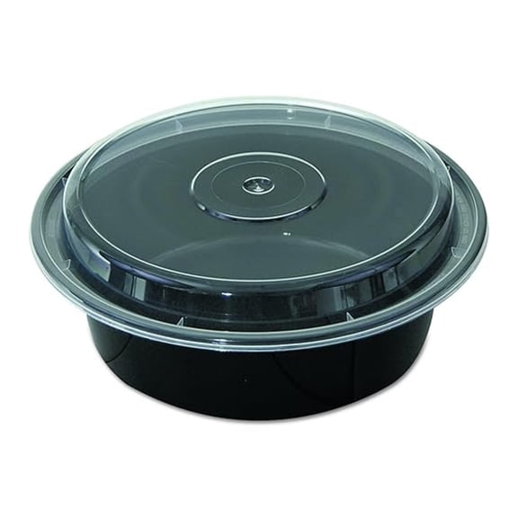 NC729B Versatainers, 1 Compartment, 32 oz, 7" Diameter, Black/Clear (Pack of 150)