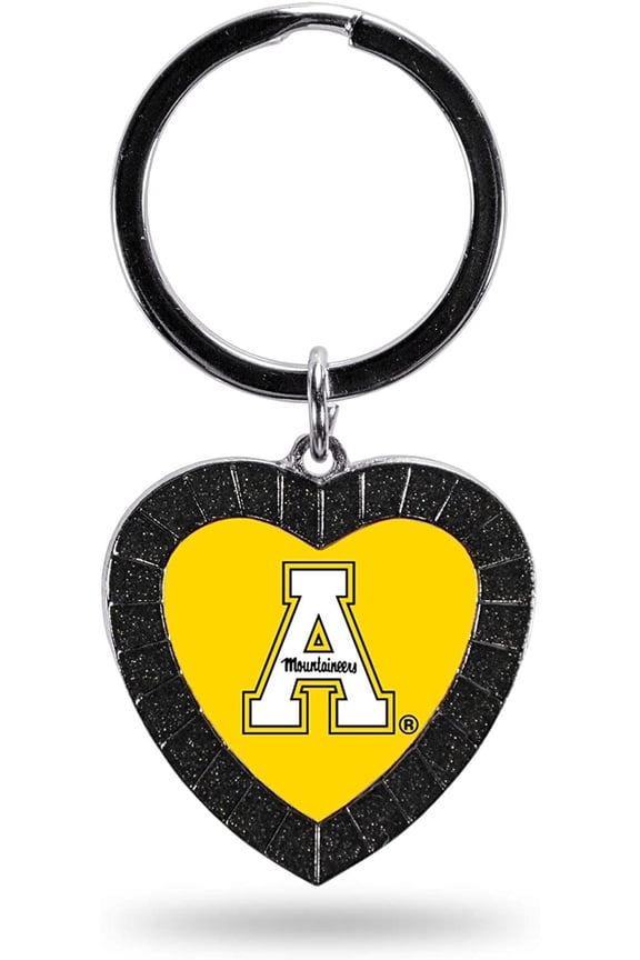 NCAA Appalachian State Mountaineers NCAA Rhinestone Heart Colored Keychain, Black, 3-inches in length