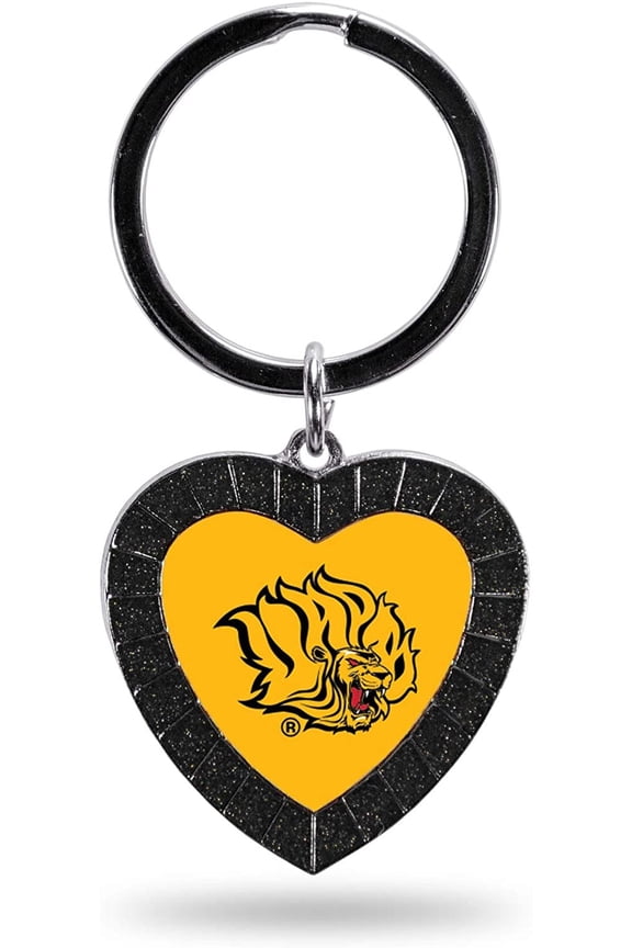 NCAA Arkansas Pine Bluff NCAA Rhinestone Heart Colored Keychain, Black, 3-inches in length