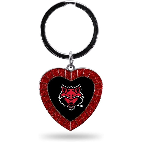 NCAA Arkansas State Red Wolves NCAA Rhinestone Heart Colored Keychain, Red, 3-inches in length