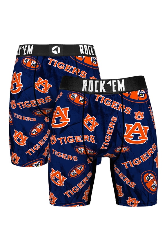 Men's Rock Em Socks Navy Auburn Tigers All Over Logo Boxer Briefs