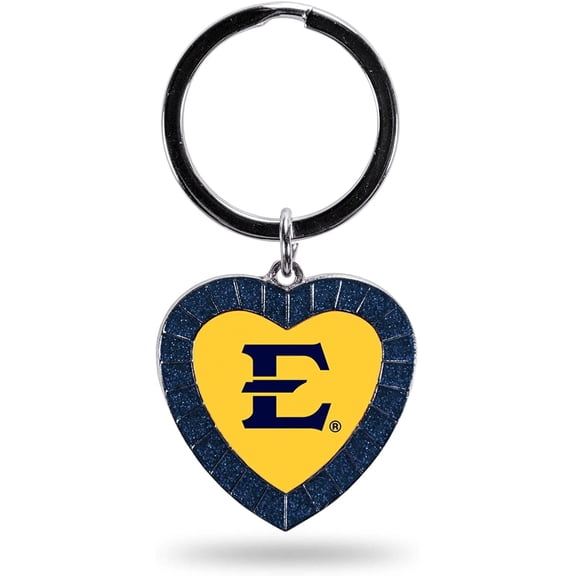 NCAA East Tennessee State Buccaneers NCAA Rhinestone Heart Colored Keychain, Navy, 3-inches in length