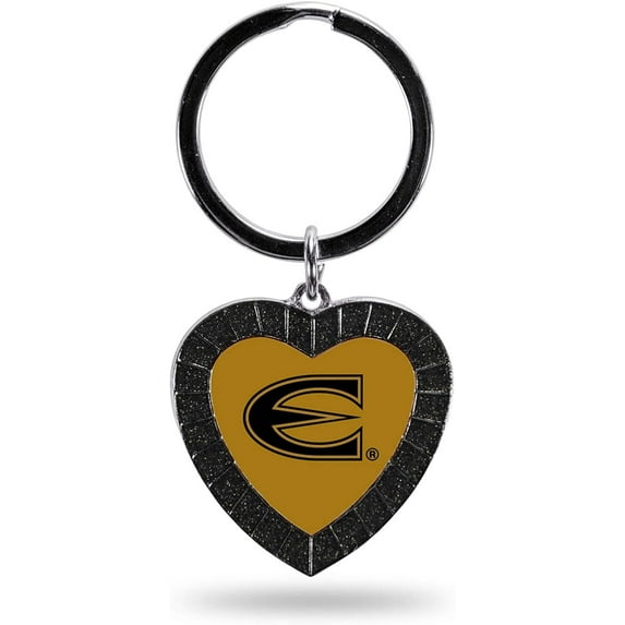 NCAA Emporia State Hornets NCAA Rhinestone Heart Colored Keychain, Black, 3-inches in length