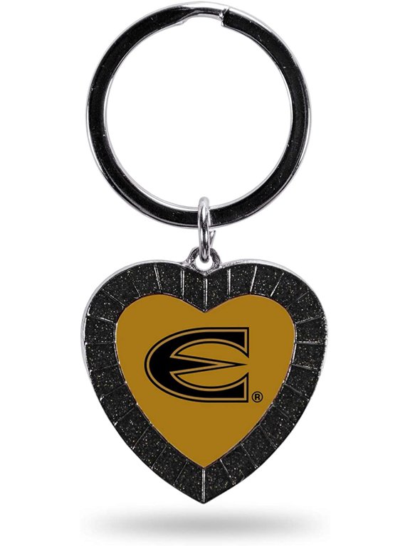 NCAA Emporia State Hornets NCAA Rhinestone Heart Colored Keychain, Black, 3-inches in length
