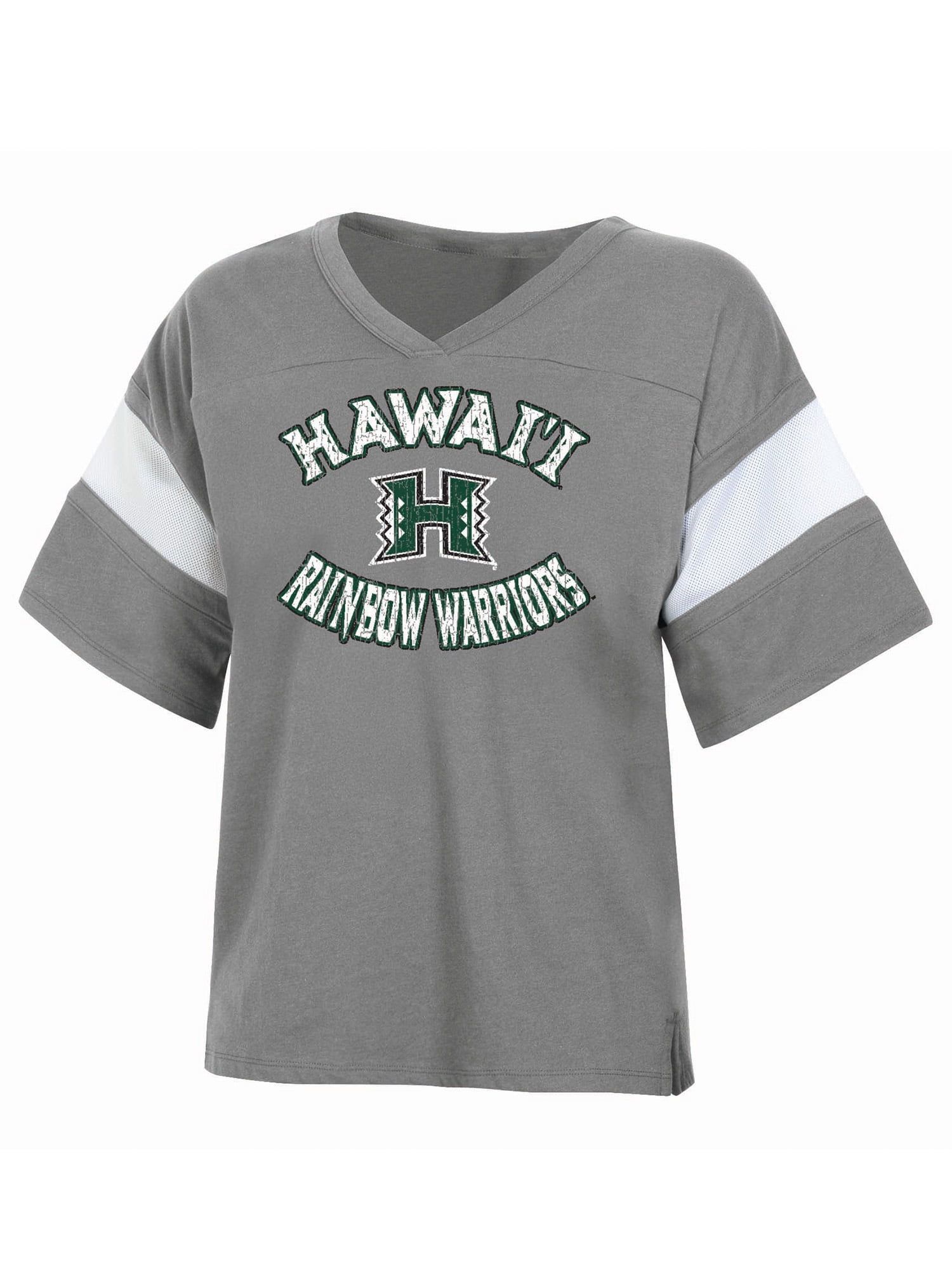 NCAA HAWAII WARRIORS Womens Grey Color Blend SS TEE Sleeve Stripe Vee
