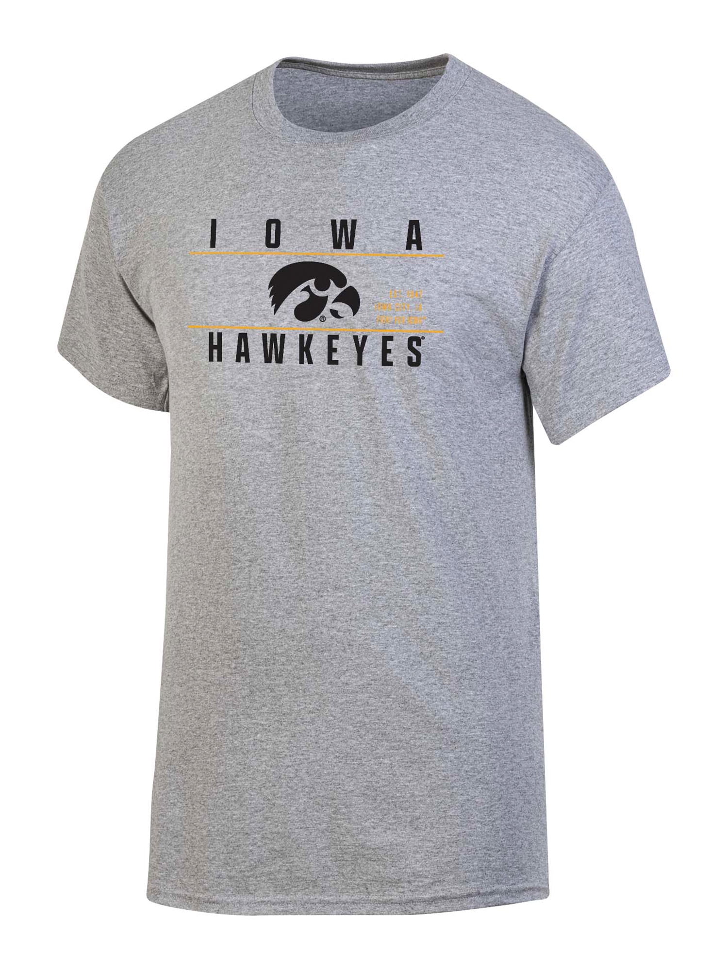 NCAA Men's Iowa Hawkeyes Gray Bar Logo Crewneck Tee