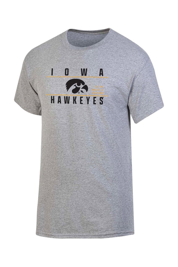 NCAA Men's Iowa Hawkeyes Gray Bar Logo Crewneck Tee