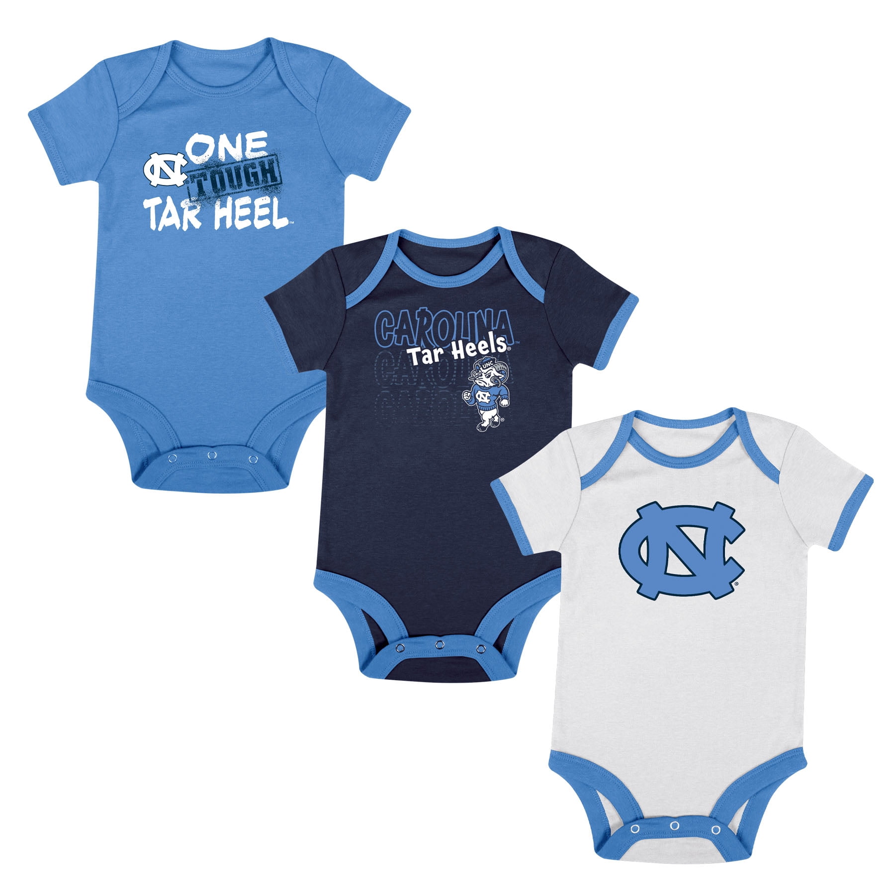 NCAA North Carolina TarHeels Infant & Toddler Onesies, 3-Pack
