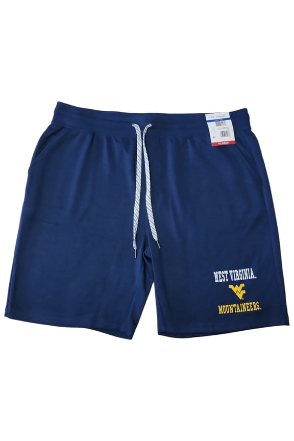 Men's 9" Inseam Side Seam Pockets Faux Fly Easy Care Drawstring Short (WV Mountaineers, S)