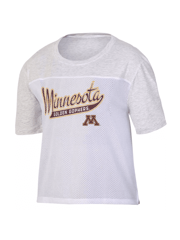 NCAA Minnesota Golden Gophers Women's Grey/White Mesh Yoke T-Shirt, Small (4/6)