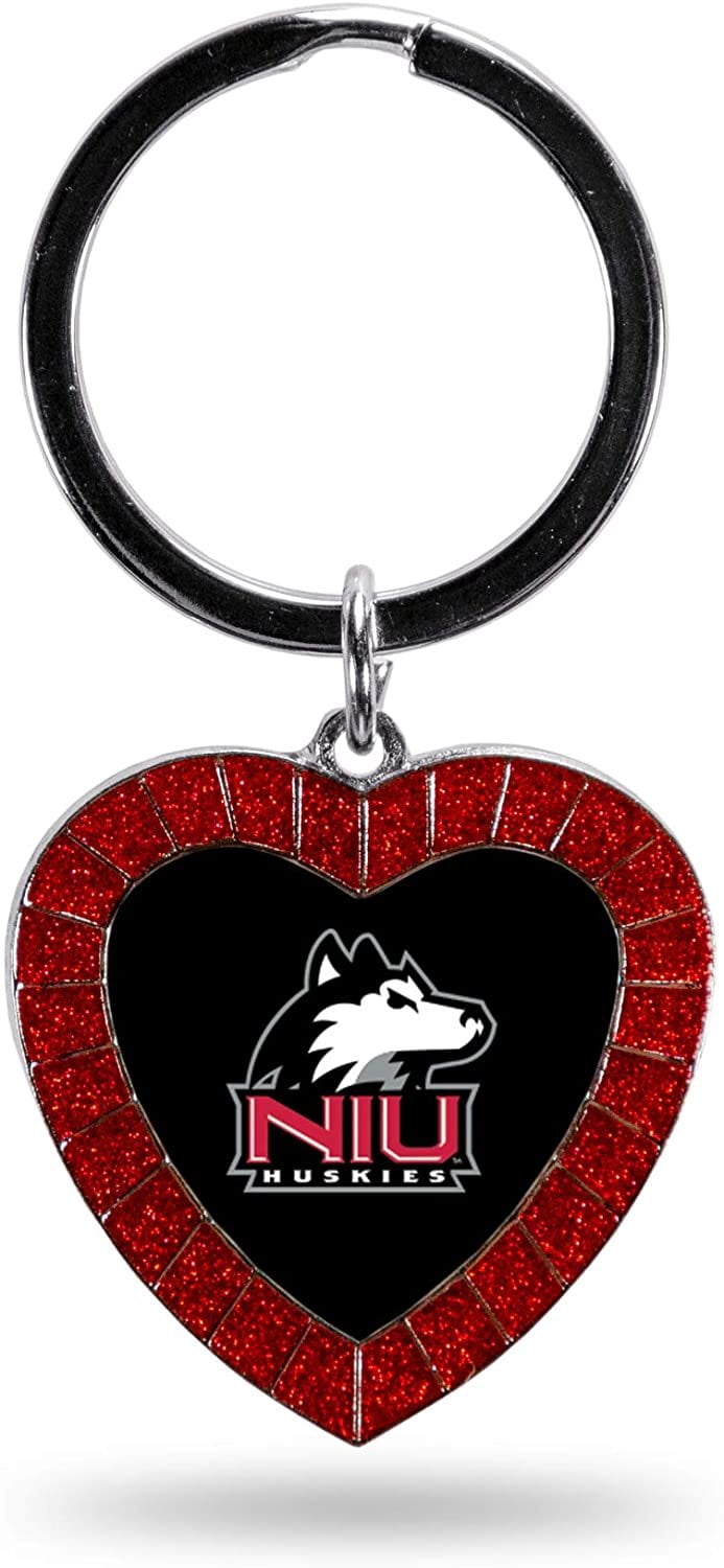 NCAA Northern Illinois Huskies NCAA Rhinestone Heart Colored Keychain, Red, 3-inches in length