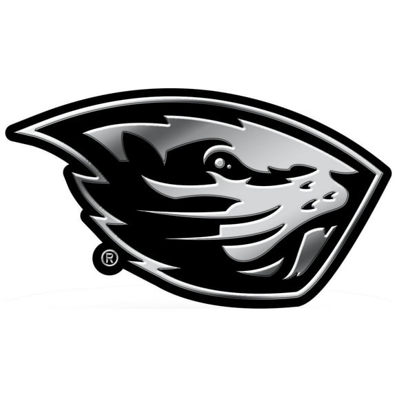 Oregon State University Beavers Auto Emblem, Silver Chrome Color, Raised Molded Plastic, Adhesive Tape Backing