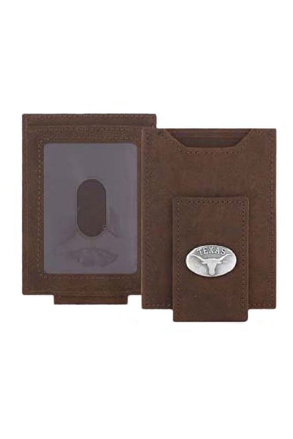 ZEP-PRO Mens Collegiate Crazy Horse Leather Front Pocket Wallet (Texas)