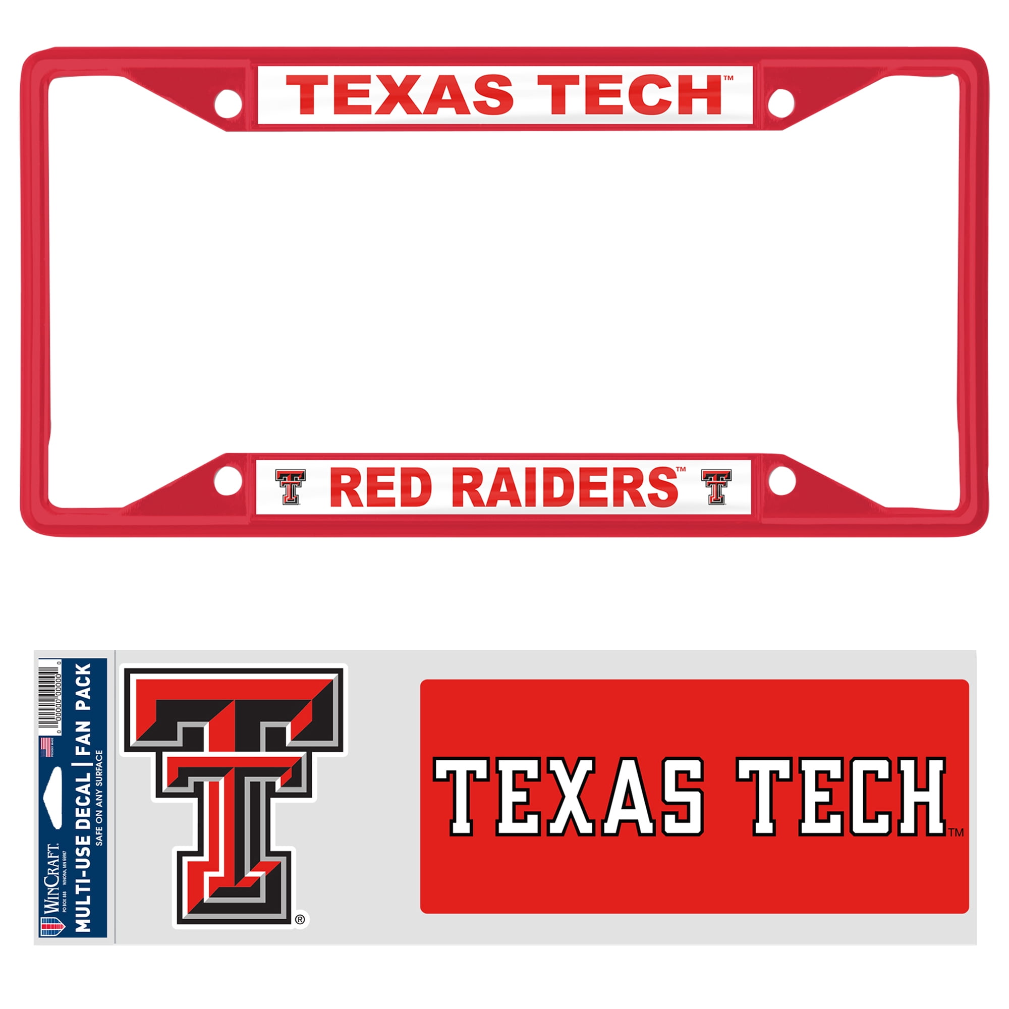 Texas Tech Red Raiders Official Metal License Plate Frame - Desert Cactus Design, Black, Front Or Back Car Mount