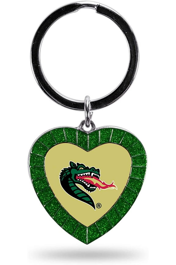 NCAA UAB Blazers NCAA Rhinestone Heart Colored Keychain, Green, 3-inches in length