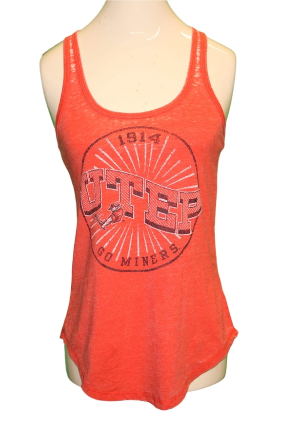 NCAA UTEP University of Texas El Paso Miners Women's Scoop Neck Fitness Tank (Orange, Small)