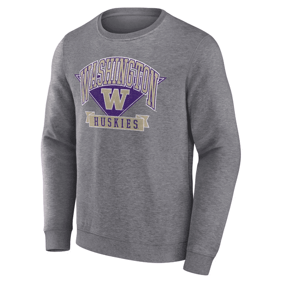 NCAA Washington Huskies Men's Gray Crew Neck Fleece Sweatshirt, Small