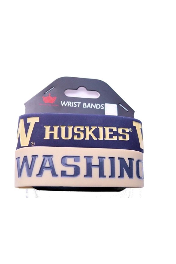 NCAA Washington Huskies Sports Team Logo Rubber Wrist Band Set of 2