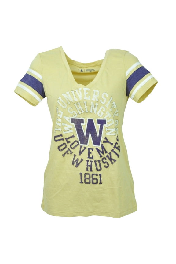 NCAA Washington Huskies Yellow Womens Short Sleeve Tshirt Tee V Neck Small S