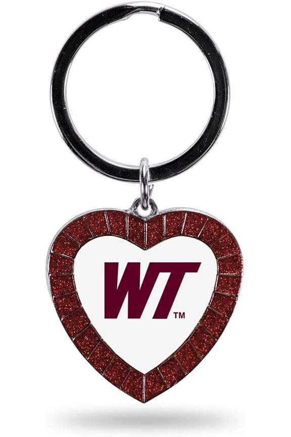 NCAA West Texas A&M Buffaloes NCAA Rhinestone Heart Colored Keychain, Maroon, 3-inches in length