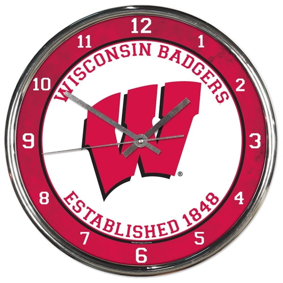 NCAA Wisconsin Badgers Chrome Clock, 12" x 12"