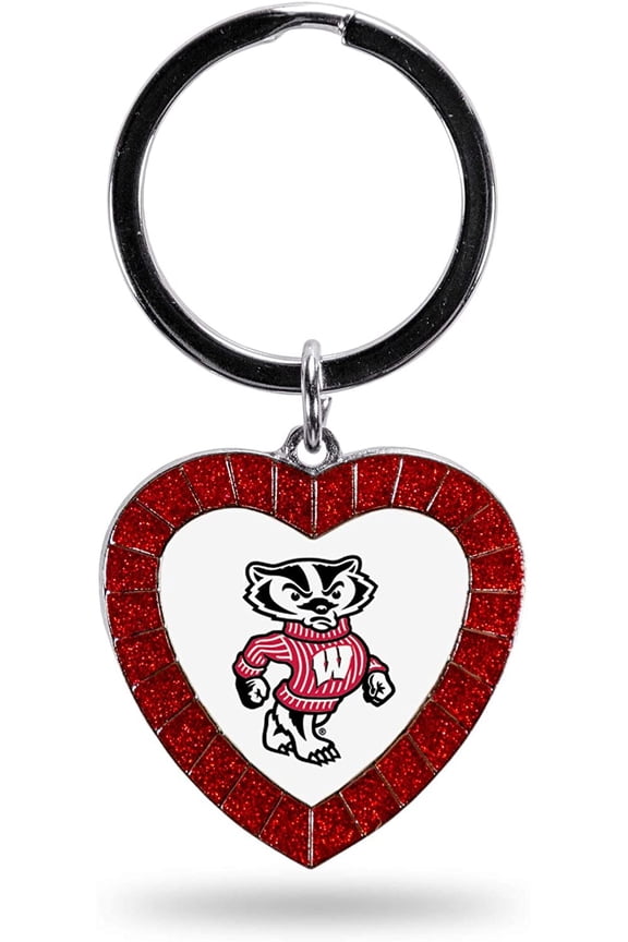 NCAA Wisconsin Badgers NCAA Rhinestone Heart Colored Keychain, Red, 3-inches in length
