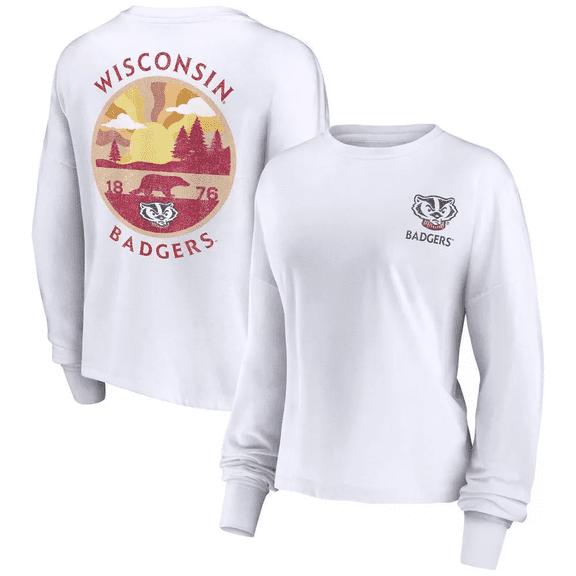 NCAA Wisconsin Badgers Women's Long Sleeve Cropped T-Shirt in White, 2XL