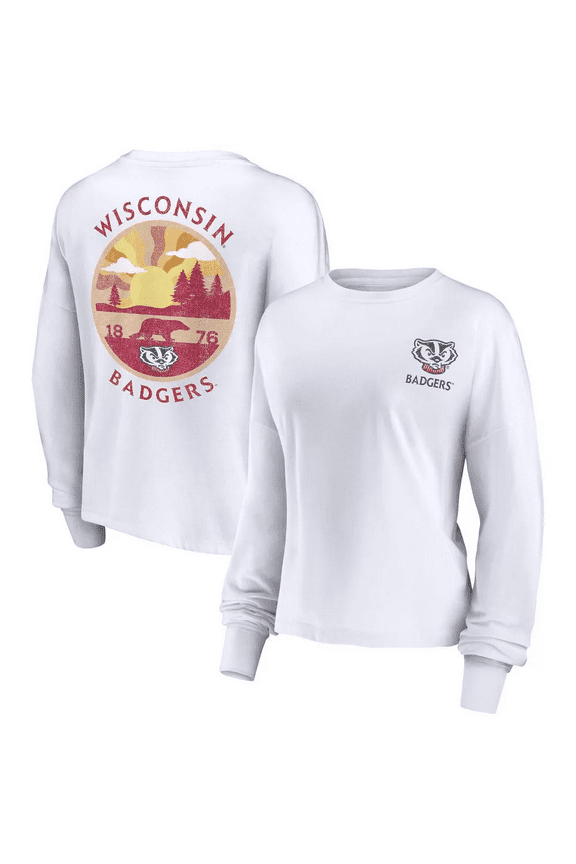 NCAA Wisconsin Badgers Women's Long Sleeve Cropped T-Shirt in White, 2XL