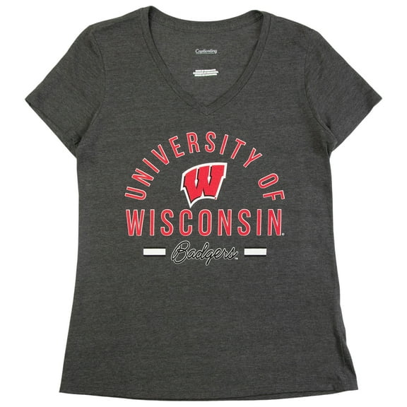 NCAA Wisconsin Badgers Women's Short Sleeve V-Neck T-Shirt in Grey, Small