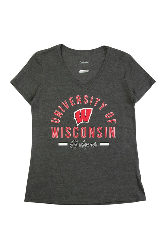 NCAA Wisconsin Badgers Women's Short Sleeve V-Neck T-Shirt in Grey, Small