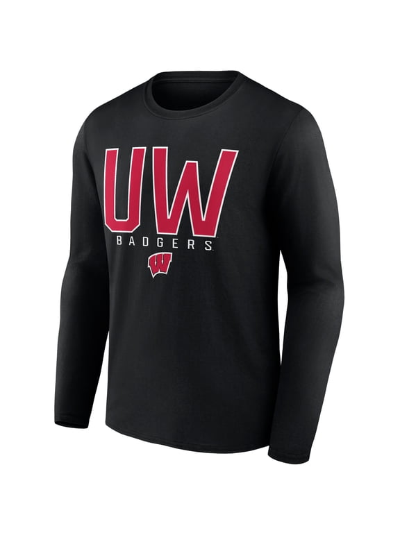 NCAA Wisconsin Badgers Men's Cotton Black Long Sleeve T-Shirt