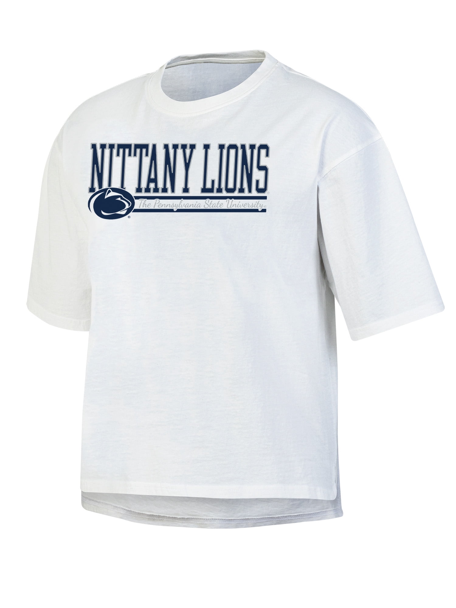 NCAA Women's Penn State Nittany Lions White Short Sleeve Boxy Tee with Hi-Lo Hem
