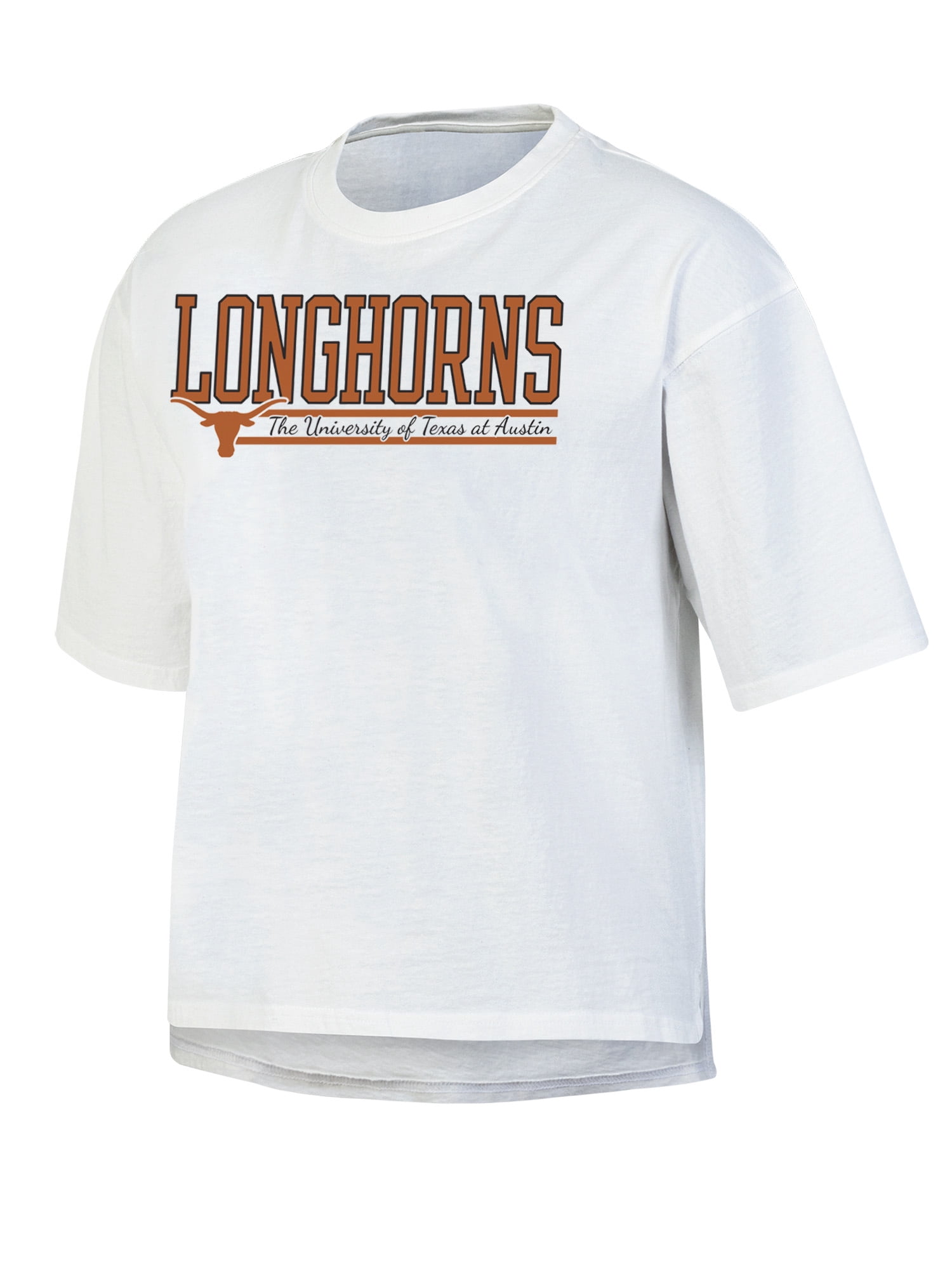 NCAA Women's Texas Longhorns White Short Sleeve Boxy Tee with Hi-Lo Hem