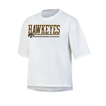 Iowa Hawkeyes NCAA Women's Iowa Hawkeyes White Short Sleeve Boxy Tee with Hi-Lo Hem