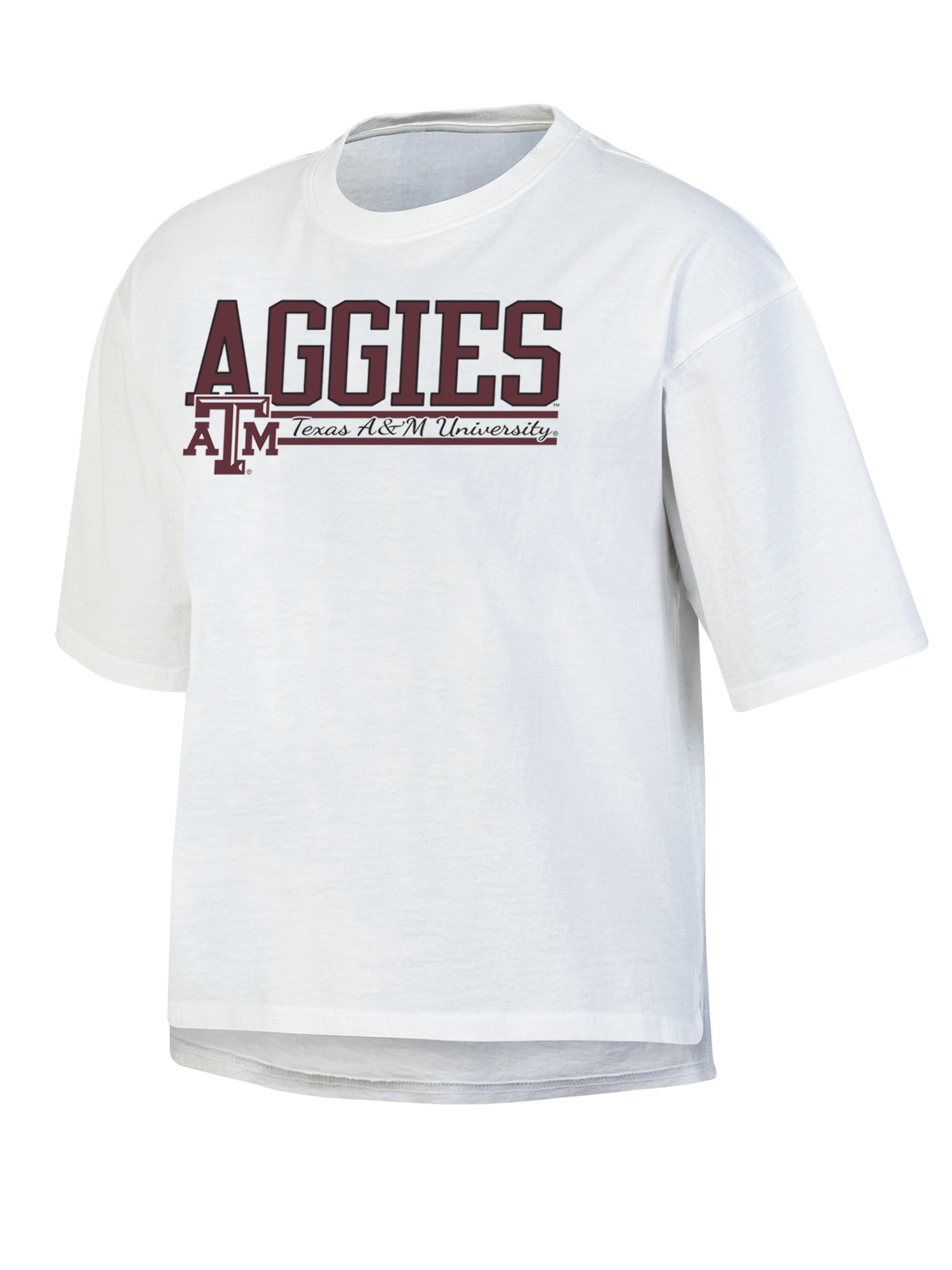 NCAA Women's Texas A&M Aggies White Short Sleeve Boxy Tee with Hi-Lo Hem